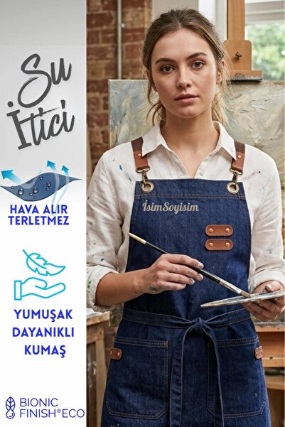 Monki Haus Kişiye Özel Isim Nakışlı Önlük Denim Kot Mutfak Kafe Chef Barista ...