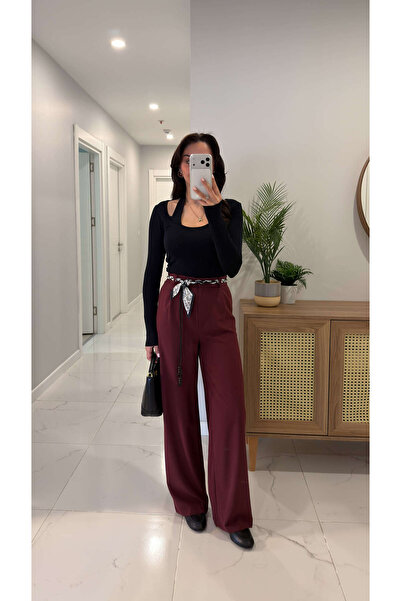 BİRCANÇİL Cens Plum Beaded Thread Detailed Palazzo Trousers