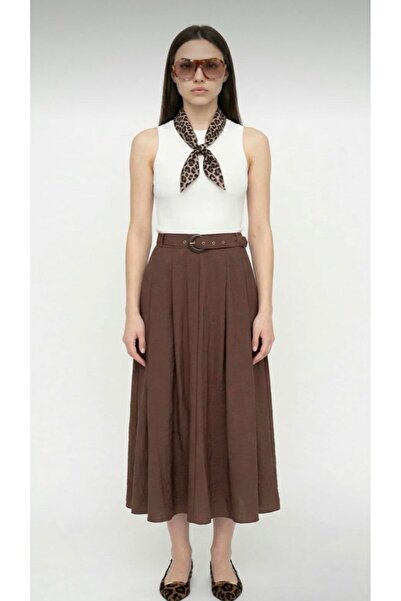 Quzu Leopar Fularlı Kombine Midi Elbise