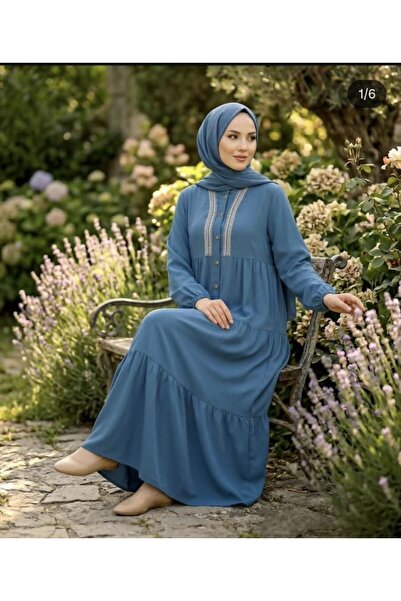 SHİROSA φόρεμα χιτζάμπ από ύφασμα βισκόζης με λεπτομέρειες κεντήματος