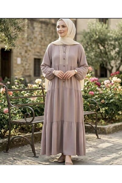 SHİROSA Viscose Fabric Embroidered Detail Hijab Dress
