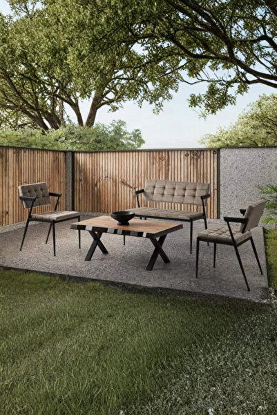 Savita Home Jumbo Çay Seti 4’lü Kütük Sehpa Bench Sandalye Siyah Byfc05 Şık Modern Takım
