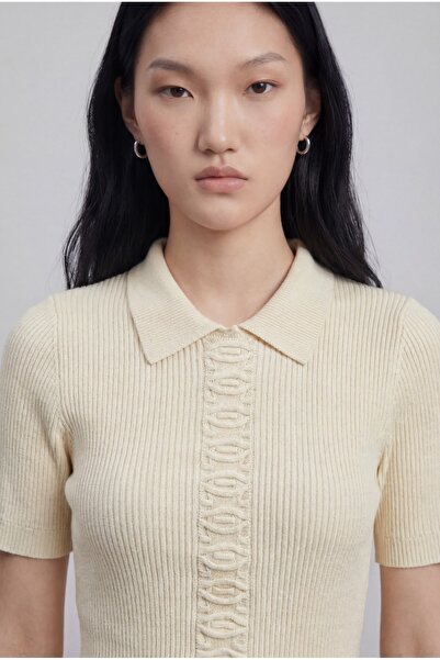 KENZA'A TRİKO Μπλούζα με γιακά πόλο και ριμπ ύφανση