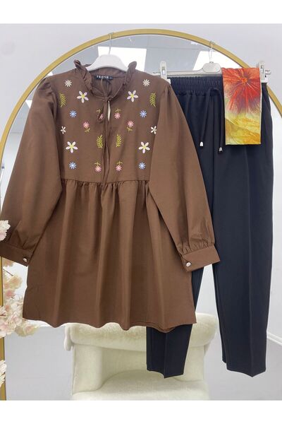 modasindoma γυναικείο κοστούμι με κεντημένα λουλούδια