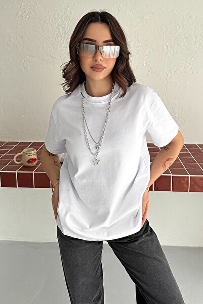 Noa&Noa Women's Basic Oversize T-Shirt with Pendant – Crew Neck Comfortable Fit