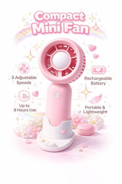 ydn Taşınabilir Şarjlı 3 Kademeli Mini El Fanı, Masa Fanı Güçlü Vantilatör Pe...
