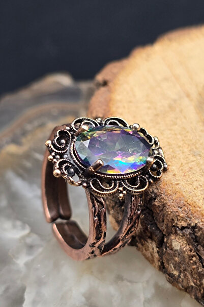 NBS Beautiful Naturel Stones Copper Mystic Ring Adjustable Handcrafted Very G...