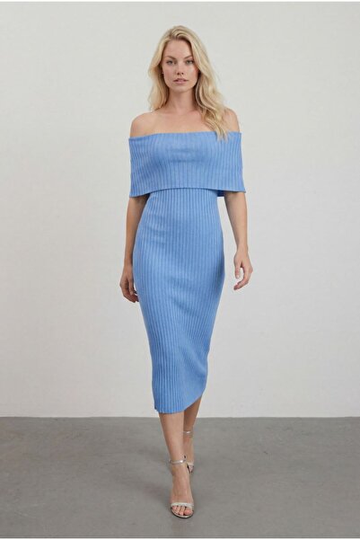 KENZA'A TRİKO Summer Madonna Collar Ribbed Dress