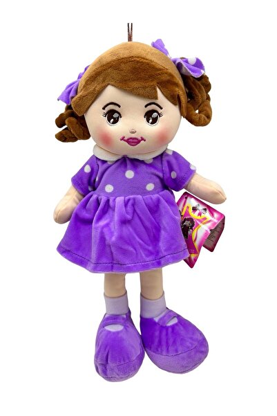 JPT Păpușă de pluș fată în rochie mov cu buline