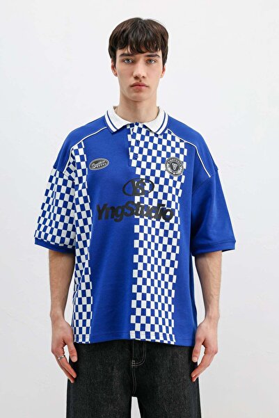 VAMOSCLO T-shirt sa polo ovratnikom i printom, oversize, Saks