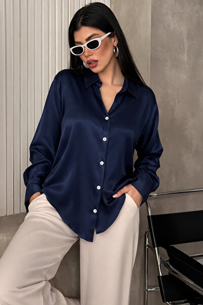 DİMA Cămașă de damă din satin cu mânecă lungă