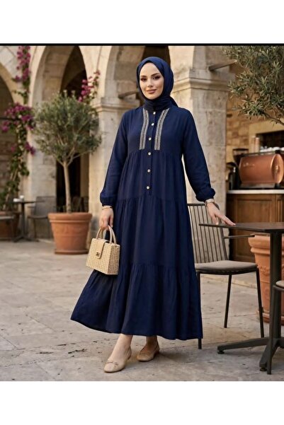 SHİROSA φόρεμα χιτζάμπ από ύφασμα βισκόζης με λεπτομέρειες κεντήματος