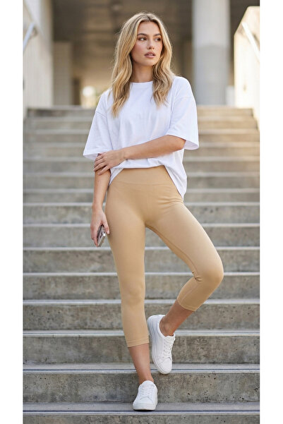 MODASPARK Μπεζ κολάν κάπρι χωρίς ραφές, γυναικείο, για καθημερινή χρήση και α...