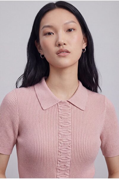 KENZA'A TRİKO Polo Collar Ribbed Blouse