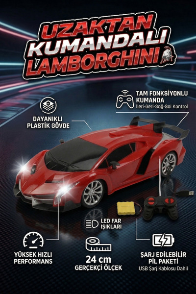 craftivio Uzaktan Kumandalı Şarjlı Araba 24 cm Işıklı Ferrari & Lamborghini M...