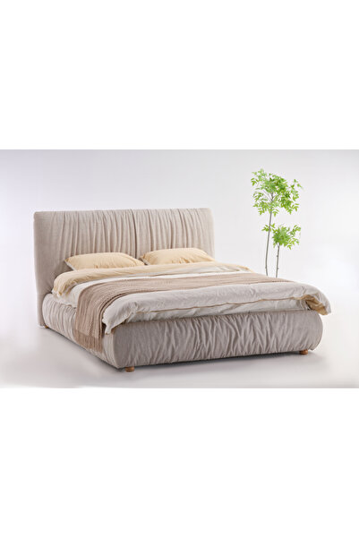 MarketMob Pat President 180x200 cm tapițat cu țesătură bej, cu somieră inclusă