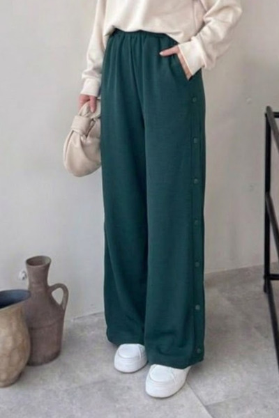 Tesettür Diyarı Μονόχρωμο παντελόνι χιτζάμπ premium με κουμπιά στα πλαϊνά - Σ...