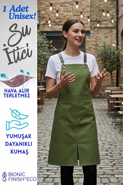 Monki Haus مريلة فنان بفتحات وجيبين مقاومة للماء، مناسبة للباريستا والمقهى وم...