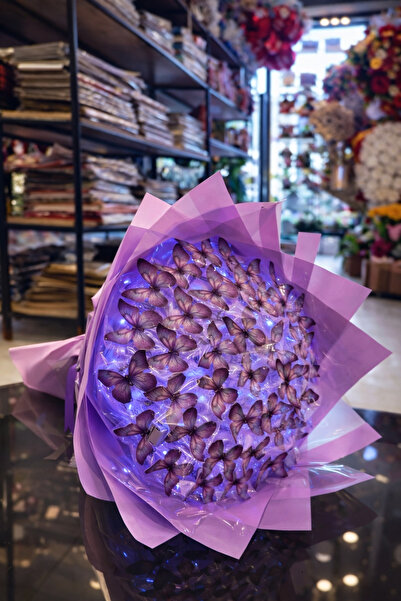 BYSHOPPİNG Led Işıklı Mor Kelebek Buketi - Dekoratif Çiçek Buketi, Sevgiliye ...