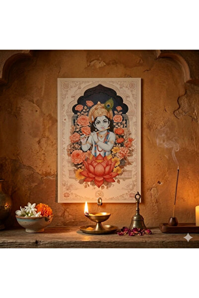 Hedea Krishna Ahşap Tablo - Hint Tanrısı & Yoga Sunak Dekoru - 16x24 cm Özel ...