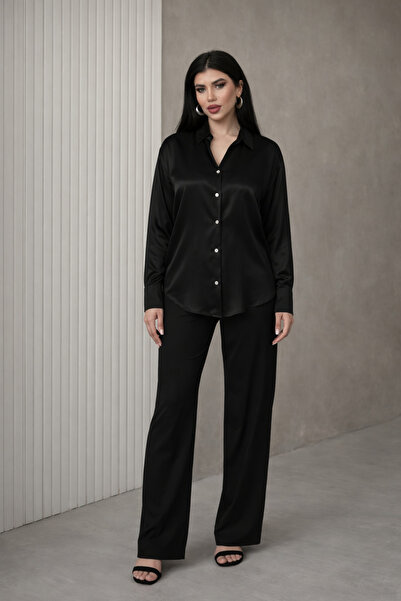 DİMA Cămașă de damă din satin cu mânecă lungă