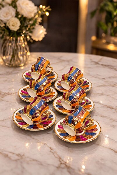 BY.RAYKA PORSELEN El Dekor Bal Hand-Painted 6-Piece Cup Set