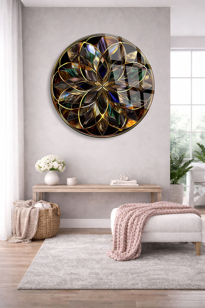 TAULART Нечуплива стъклена маса – Черен фон, златен луксозен арт дизайн с ман...