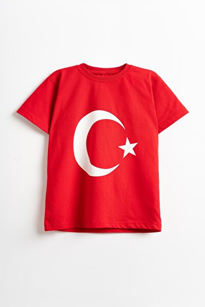 Banamio Памучна унисекс тениска с къс ръкав с луна, звезда и турско знаме