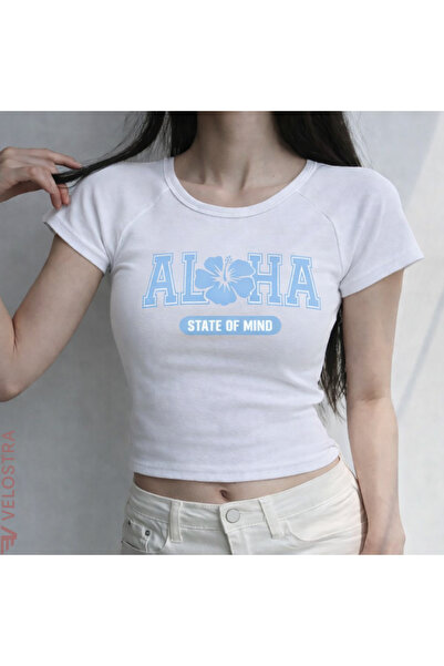 Velostra Women's Aloha Printed Basic Daily Use Crop T-Shirt