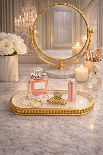 Sabletscrafts Decorative Oval Tray Antique Gold Varnished 25 cm Handmade Bath...