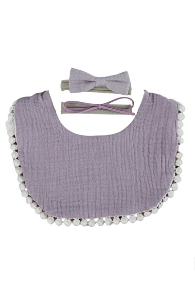 Bambimici -Sophia Set of Baby Bib and Ribbon Headband - Lilac