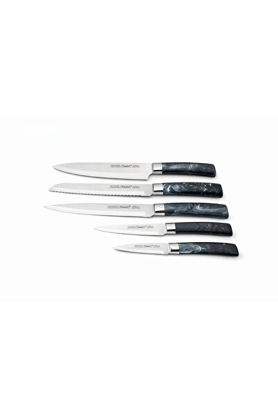 OEM 5-piece carbon steel kitchen knife set, ergonomic handles, multicolor