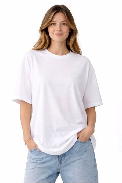 Lizbon Style Γυναικείο μπλουζάκι Oversize 100% βαμβακερό, βασικό, άνετο, λευκό