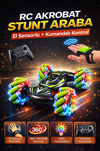 TRENDZONE Uzaktan Kumandalı El Sensörlü RC Akrobat Araba 360° Stunt Müzikli I...