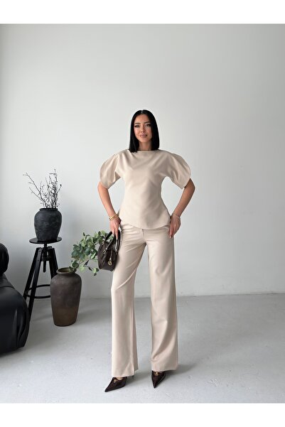 Eztila Zr Model Short Balloon Sleeve Blouse Pants Bottom Top Set