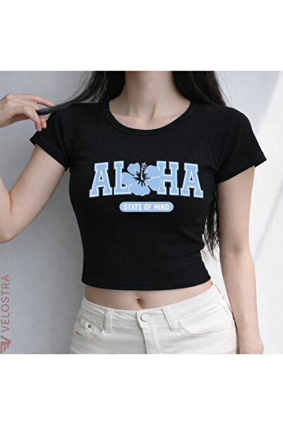 Velostra Women's Aloha Printed Basic Daily Use Crop T-Shirt