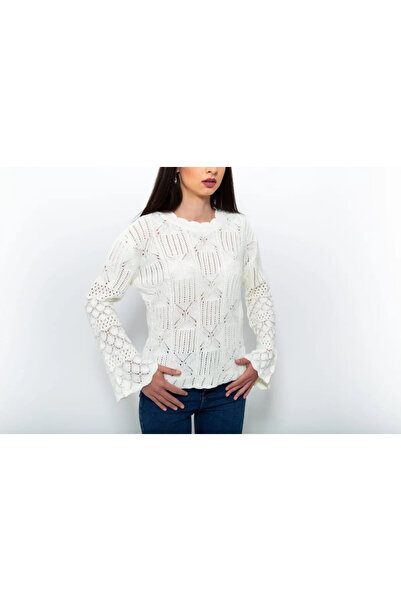 OEM Bluza dama alba tricotata cu maneci evazate JQZ 12