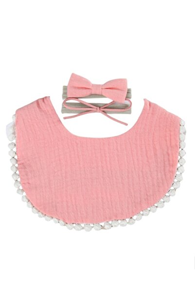 Bambimici -Sophia Set of Baby Bib and Ribbon Headband - Coral Pink