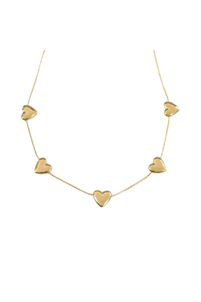 Güler Yüzlü Silver Steel Heart Pendant Chain Gold 40+5 cm