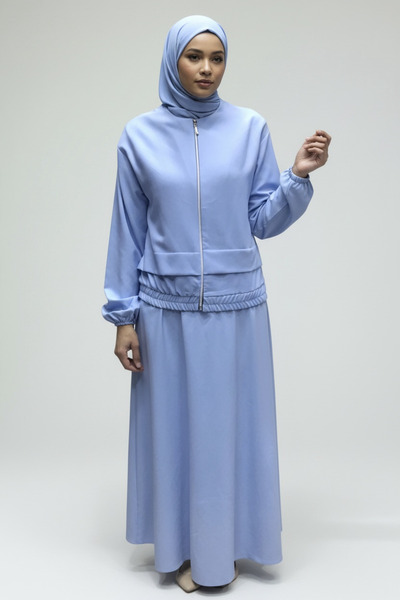 ECE GİYİM Women's Dress Set with Wide Straps, Jacket with Front Zipper, Elast...