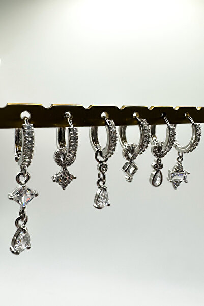 6LI CHARMLI ÇELİK SILVER KÜPE