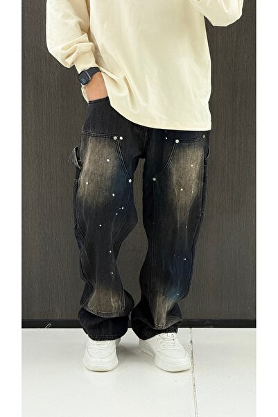 Urban Collection Black painted baggy jeans Urbancollection