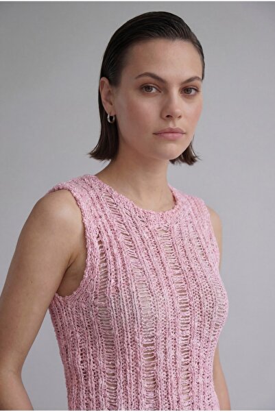 KENZA'A TRİKO Zero Sleeve Openwork Blouse