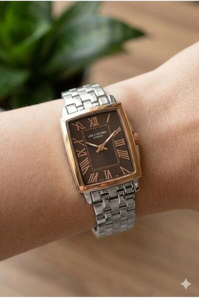 Lee Cooper Women's Wristwatch |   22mm Steel Case, Silver Steel Band, Brown Dial