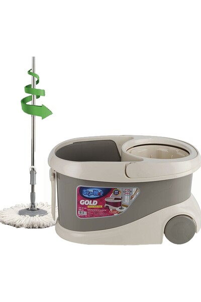 St Morritz Gold Tekerlekli Spin Mop Seti, Siyah Gri, 20L, 2 Püskürük, Temizli...