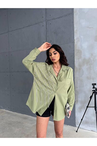 Butik Ayseba Kadın ZR Model Oversize Taşlı Gömlek