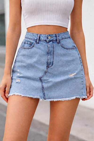 Modanewnice %100 Pamuk Kadın Önü Düğmeli, Çok Cepli, Püsküllü Kenarlı Kot Min...