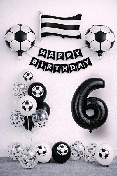 Patladı Gitti Black and White Football Themed 6Th Birthday Balloon Set