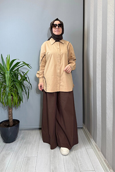 clande Piping Detailed Cotton Shirt Mink 2601-3023