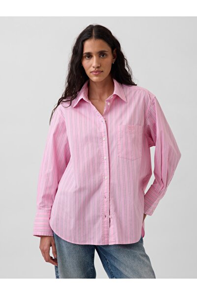 GAP Kadın Pembe Organik Pamuk Poplin Big Gömlek